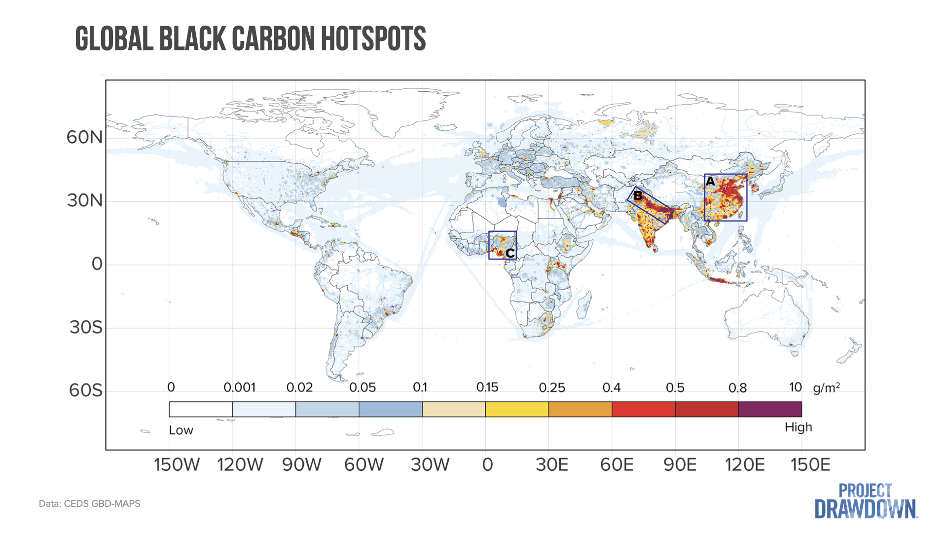 A map showing global black carbon hotspots