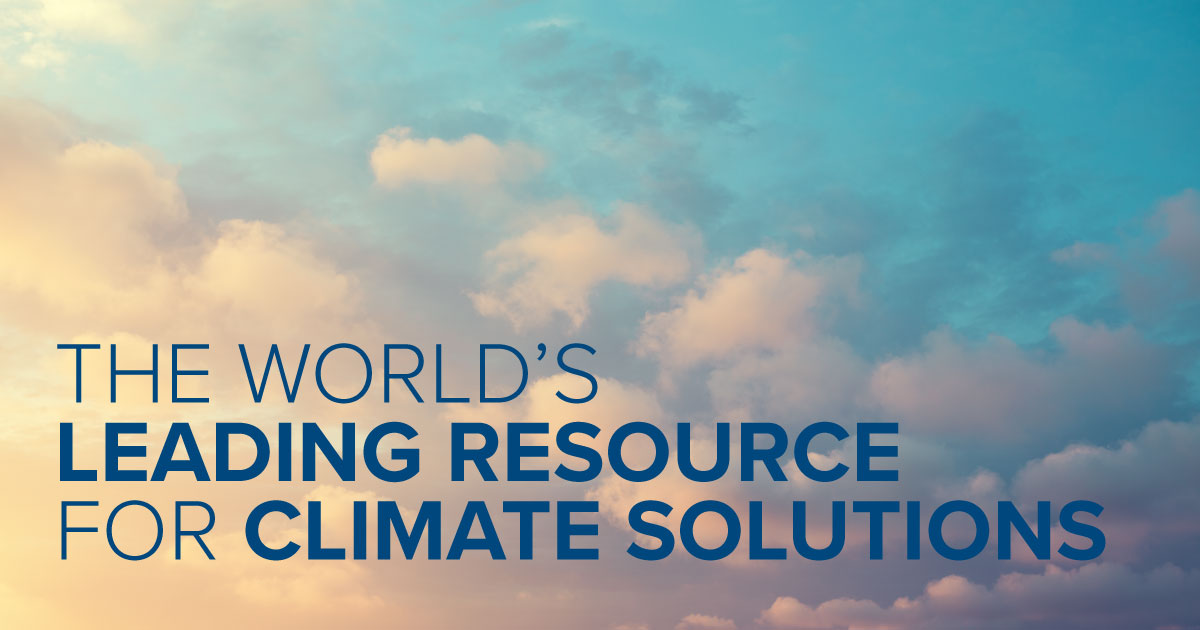 Clouds with text which reads The World's Leading Resource for Climate Solutions