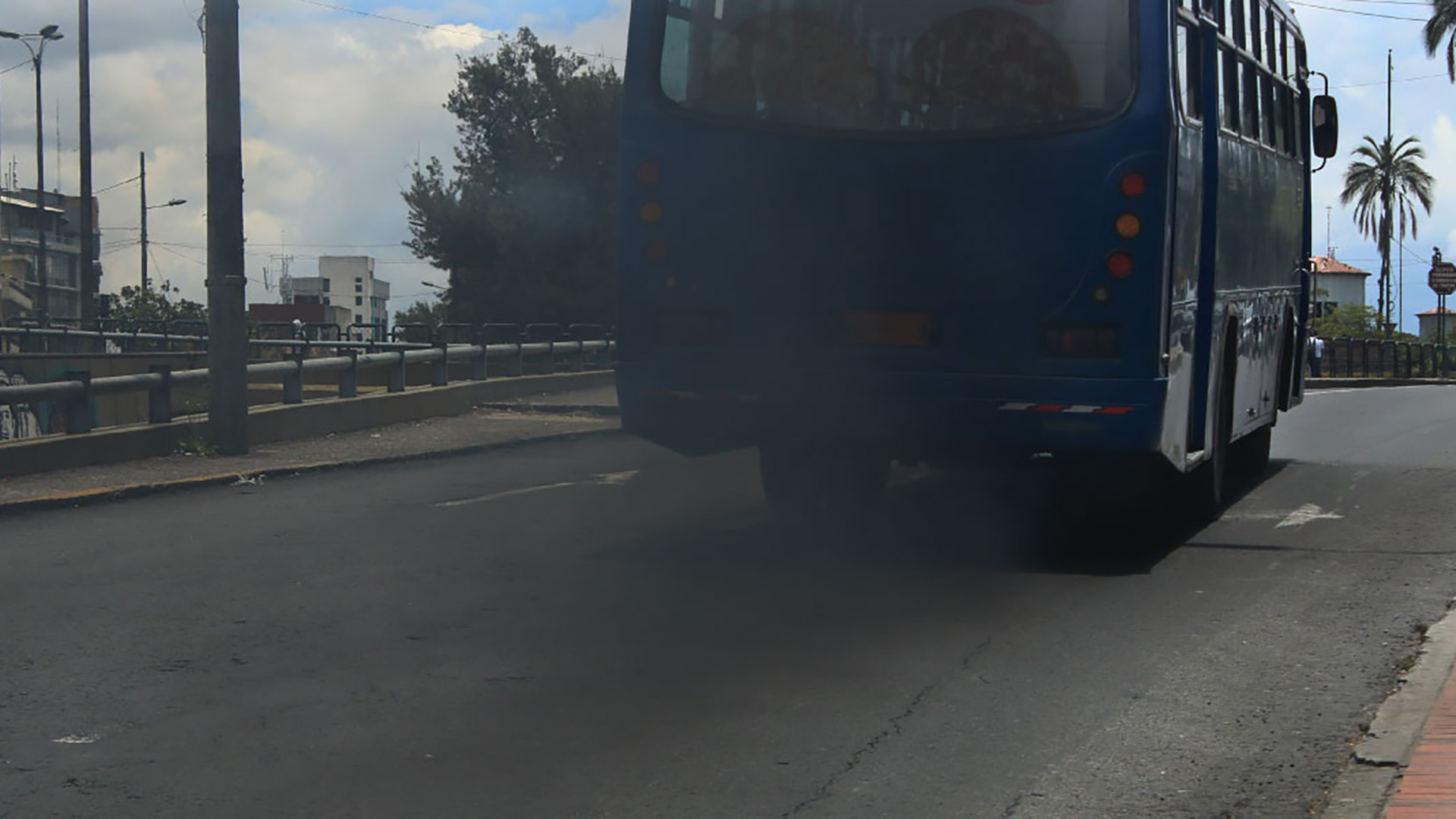 A bus emitting black carbon in the form of smog and exhaust