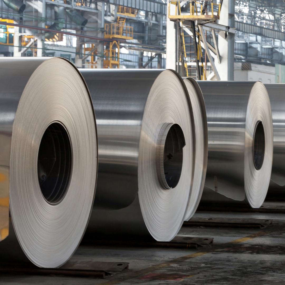 An image of rolls of steel sheets