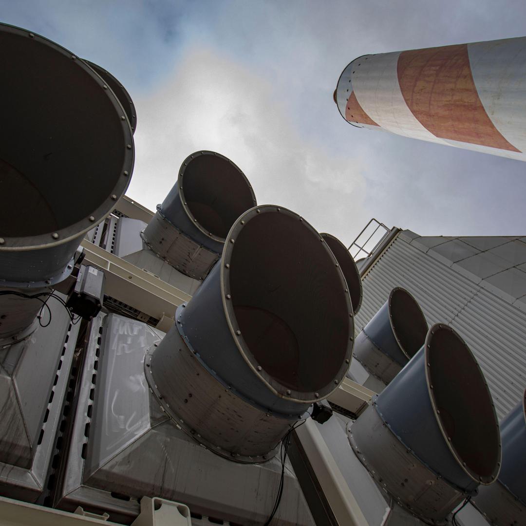 An image of large fans used for direct air capture of carbon dioxide