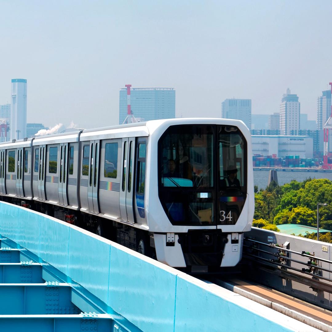 Train with city in the distance