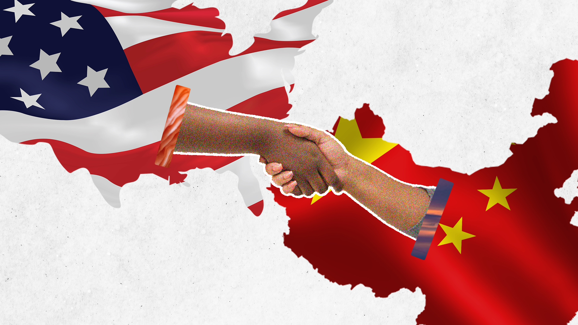 A graphic showing shaking hands from the United States and China