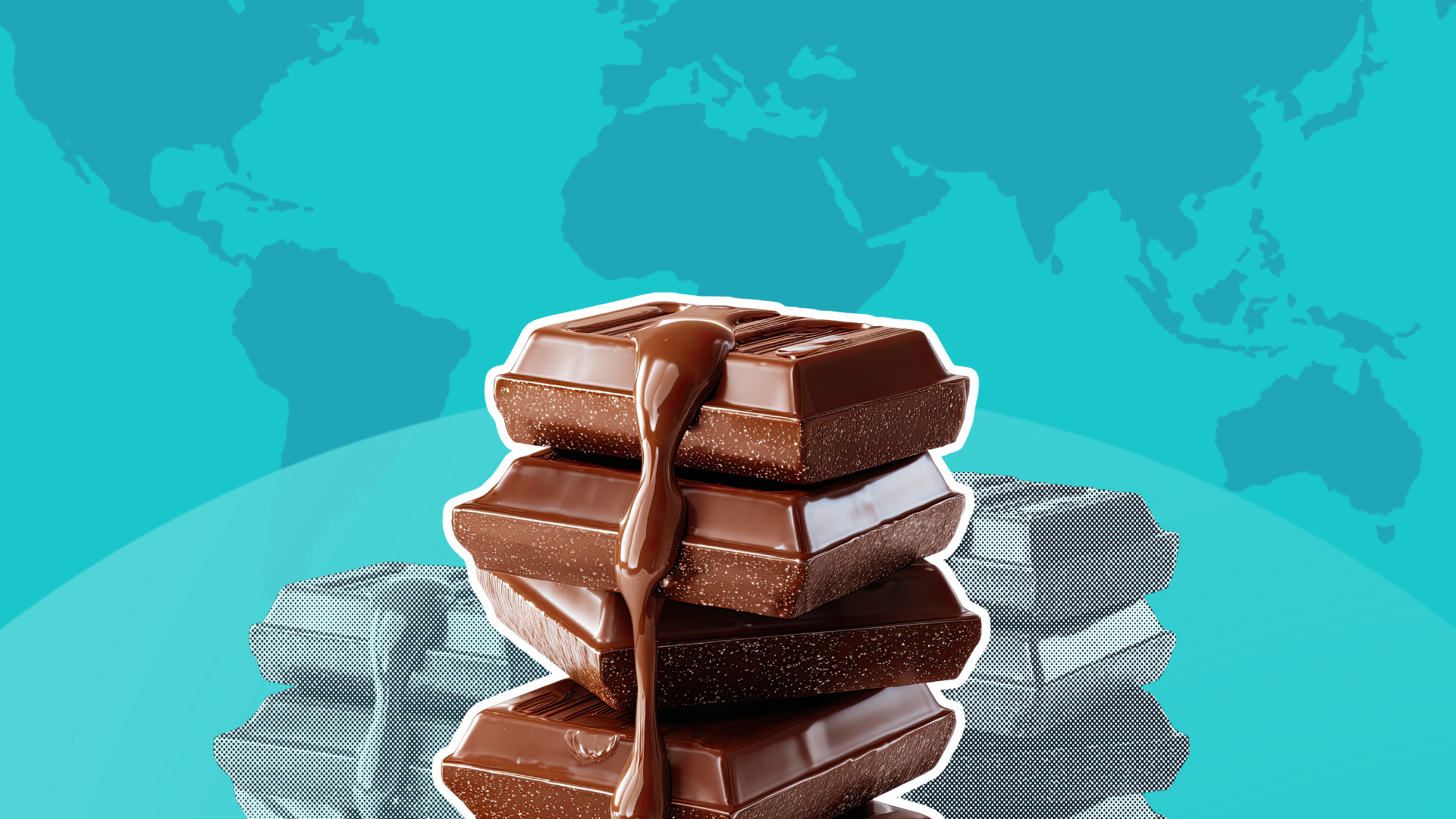 Chocolate image superimposed on world map