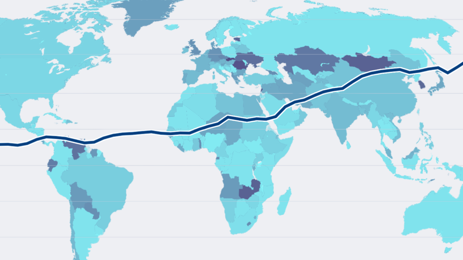 A graphic showing a heat map of the planet in shades of blue with a line chart overlaid
