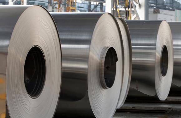 An image of rolls of steel sheets