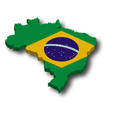 map shape of Brazil with flag