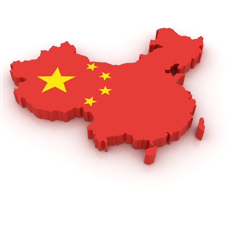 map shape of China with flag