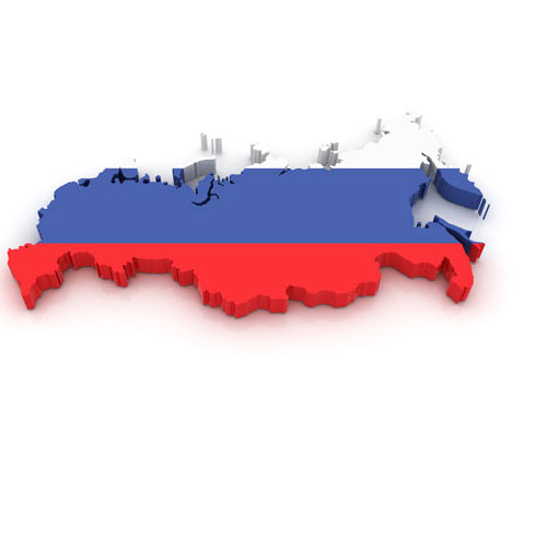 map shape of Russia with flag